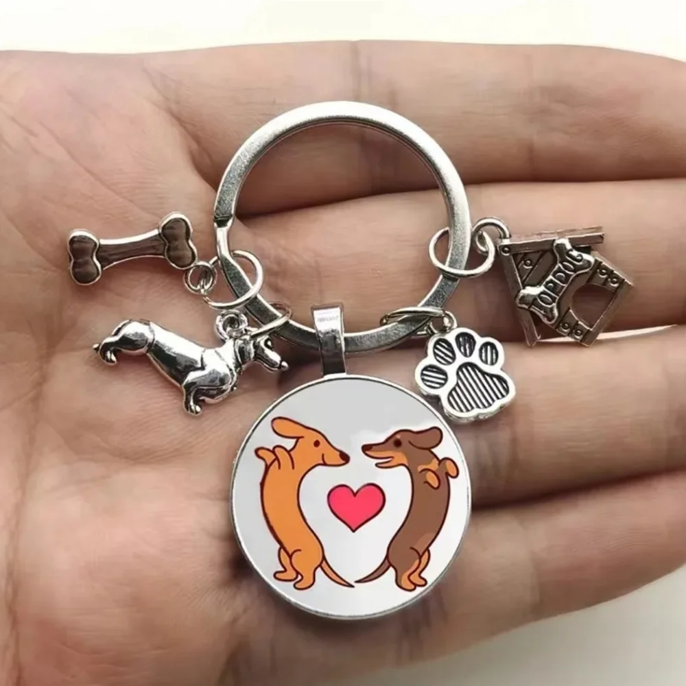 Dachshund Lovers Round Dog‎ Animal Tag Key Chain Purse Charm Key Holder Keyring